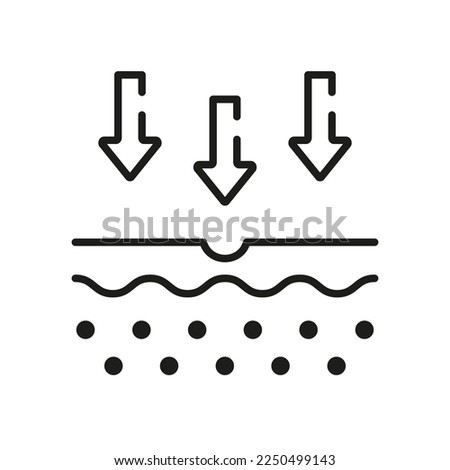 Skin Absorption Line Icon. Arrow Down to Skin Layer Outline Icon. Skin Nutrition Concept. Penetration of UV Ray to Skin Linear Pictogram. Editable Stroke. Isolated Vector Illustration.