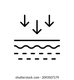 Skin Absorption Line Icon. Penetration of UV Ray to Skin Linear Pictogram. Arrow Down to Skin Layer Outline Icon. Skin Nutrition Concept. Editable Stroke. Isolated Vector Illustration.