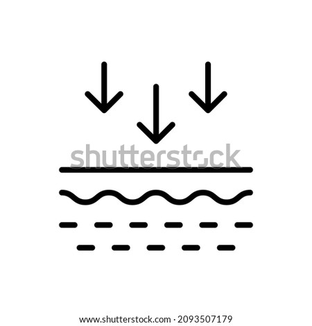 Skin Absorption Line Icon. Penetration of UV Ray to Skin Linear Pictogram. Arrow Down to Skin Layer Outline Icon. Skin Nutrition Concept. Editable Stroke. Isolated Vector Illustration.