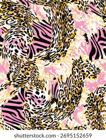 Skin Animal pattern mix leopard zebra seamless trendy design, vector print.