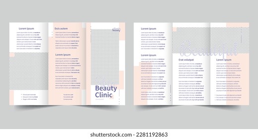Skin Beauty Clinic trifold brochure template. A clean, modern, and high-quality design tri fold brochure vector design. Editable and customize template brochure