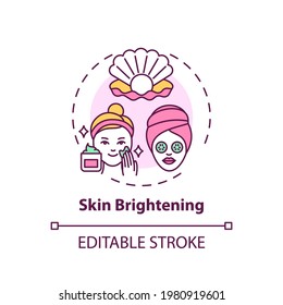 Skin brightening concept icon. Face mask effect idea thin line illustration. Skin lightening and bleaching. Cleansers and moisturizers. Vector isolated outline RGB color drawing. Editable stroke