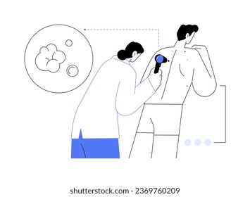 Skin cancer diagnosis abstract concept vector illustration. Doctor examines patient body using special equipment, skin cancer detection, medical examination, melanoma prevention abstract metaphor.