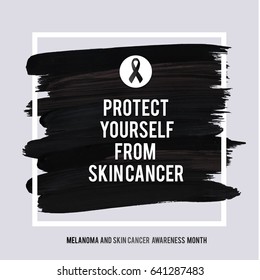 SKIN CANCER AND MELANOMA AWARENESS MONTH. Black stroke and text. Medical design element. Grunge texture.