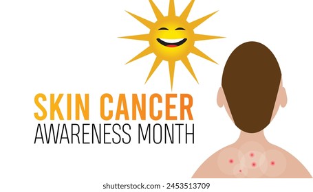 Skin Cancer Prevention and Awareness Month observed every year in May. Template for background, banner, card, poster with text inscription.