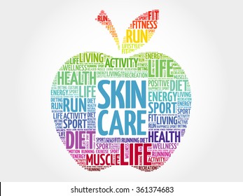 Skin care apple word cloud, health concept
