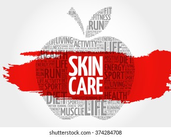 Skin care apple word cloud, health concept