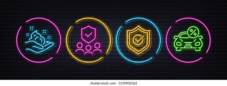 Skin Care, Approved Schild und Security Agentur minimale Linien Symbole. Neon Laser 3D-Lichter. Symbole zum Mieten von Autos. Für Web, Anwendung, Druck. Handcreme, Schutz, Körperschutz. Vektorgrafik