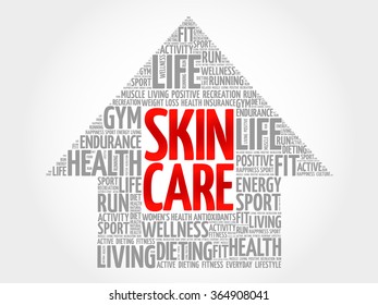 Skin care arrow word cloud, health concept