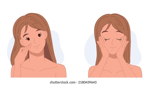 Hautpflege schöne weibliche Porträt. Schönheitsfrau mit klarem Gesicht. Flache Vektorgrafik-Zeichengrafik