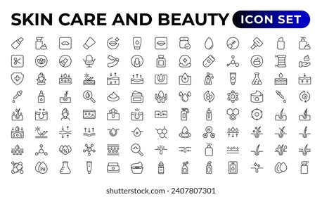 Skin care and beauty. Attributes of beauty for women.Skin care line icons set. 

