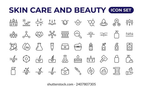 Skin care and beauty. Attributes of beauty for women.Skin care line icons set. 
