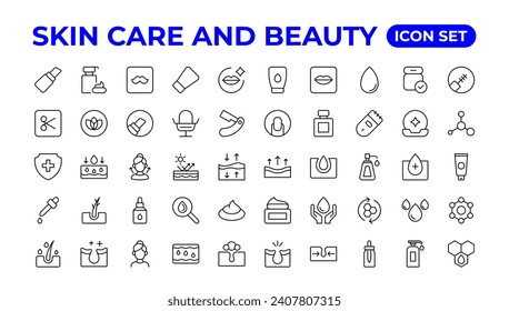 Skin care and beauty. Attributes of beauty for women.Skin care line icons set. 
