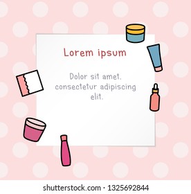 Skin care and beauty banner. Vector illustration with sticker for notes and cosmetics jars. 