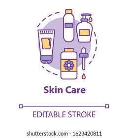 Skin care, beauty concept icon. Cleansing or moisturizing cosmetic products, cosmetology, face care idea thin line illustration. Vector isolated outline RGB color drawing. Editable stroke