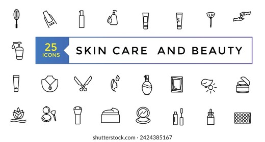 Skin Care and Beauty icon set simple line art style icons pack. Vector illustration