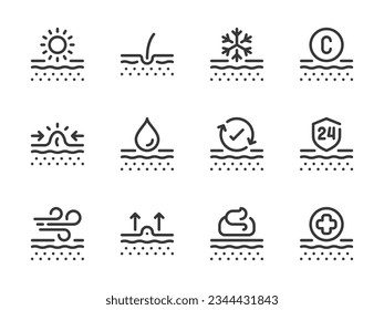 Iconos de línea vectorial de cuidado de la piel y belleza. Problemas de la piel, Tratamiento y esquema de atención de la piel conjunto de iconos.