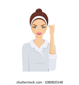 Skin care, body health, beauty. Girl cleaning and protect face, health hygiene, with help of treatment, cosmetics, makeup. Girl watches herself, pluck her eyebrows. Illustration in cartoon style.