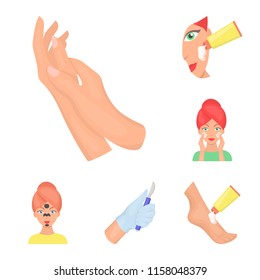 Skin care cartoon icons in set collection for design. Face and body vector symbol stock web illustration.