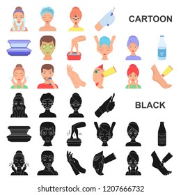 Skin care cartoon icons in set collection for design. Face and body vector symbol stock web illustration.