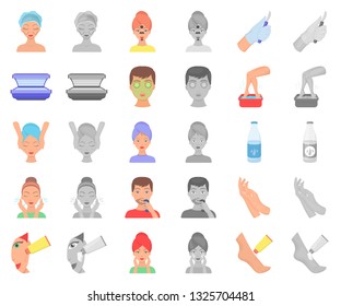 Skin care cartoon,monochrom icons in set collection for design. Face and body vector symbol stock web illustration.