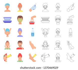 Skin care cartoon,outline icons in set collection for design. Face and body vector symbol stock web illustration.