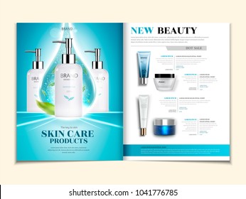 Skin Care Catalogue, Cosmetic Magazine Template With Produts In 3d Illustration