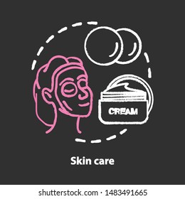 Skin care chalk concept icon. Cosmetology, beautician salon, SPA facial procedures idea. Skincare and face treatment products. Moisturising cream. Vector isolated chalkboard illustration