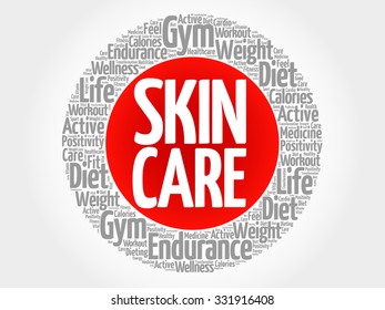 Skin care circle stamp word cloud, fitness, sport, health concept