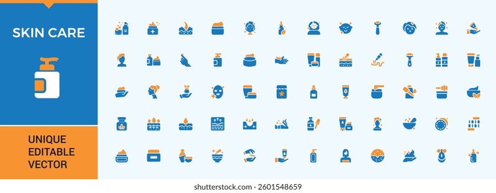 Skin Care colorful vector icon set. Included treatment, spa, skin, care, facial, cosmetic and more. Icons for UI design. Beauty vector icon set. Signs for web and mobile app.