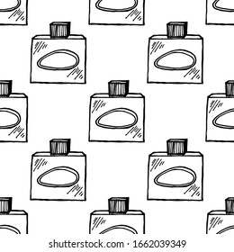 Skin care cosmetic hand drawn vector illustration. Cream, parfume, Serum drop and Face gel or lotion icons. 24 hour face care cream protection. Medical skin cosmetic.