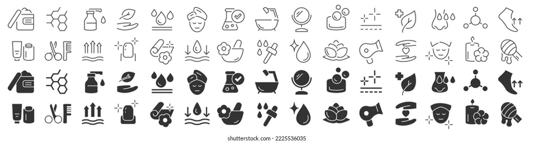 Skin care and cosmetic line excellent icons collection in two different styles. Thin outline icons pack. Vector illustration eps10