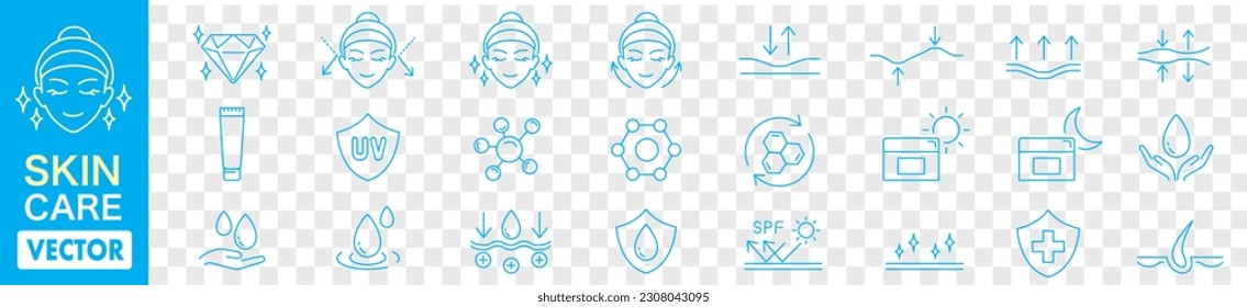 Skin care cosmetic line icons set. Vector Editable Strokes.