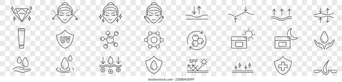 Skin care cosmetic line icons set. Vector Editable Strokes.