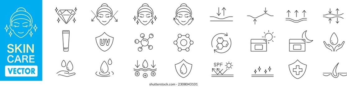 Skin care cosmetic line icons set. Vector Editable Strokes.