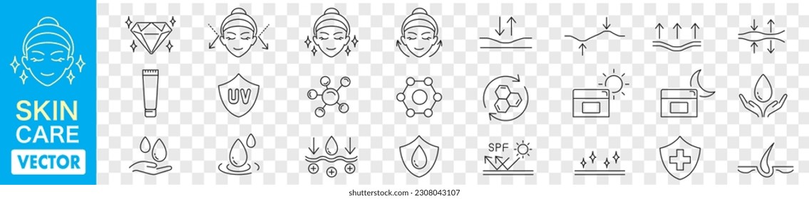 Skin care cosmetic line icons set. Vector Editable Strokes.