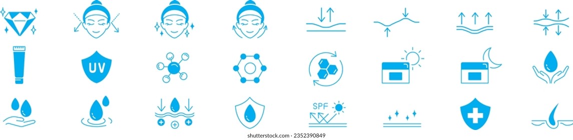 Skin care cosmetic line icons set. Vector Editable Strokes.