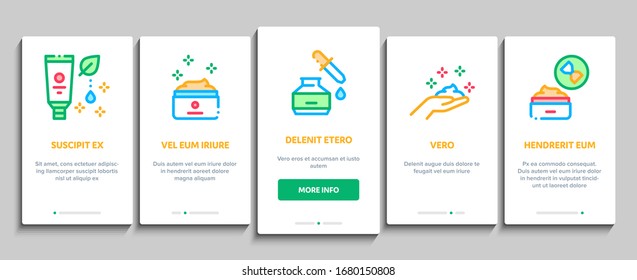Skin Care Cosmetic Onboarding Mobile App Page Screen Vector. Skin Care Cream And Moisturizing Oil, Eye, Lips And Facial Anti-aging Injection Color Contour Illustrations