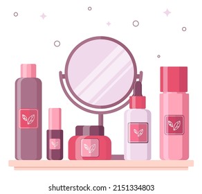 Skin care cosmetics background. Flat design.