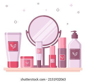 Skin care cosmetics background. Flat design.