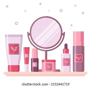 Skin care cosmetics background. Flat design.