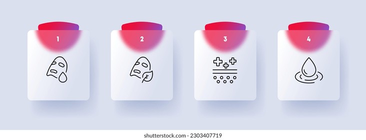 Conjunto de iconos cosméticos de cuidado de la piel. Belleza, complejidad, rejuvenecimiento. Cuidado de la piel. Estilo de glasmorfismo. Icono de línea de vector para negocios y publicidad