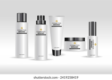skin care cosmetics large and small size angled right with logo 3d rendering