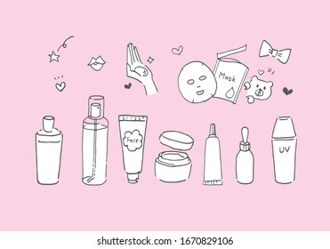 Skin care cosmetics and makeup items set