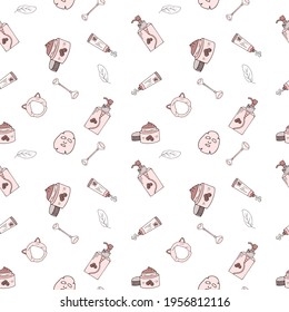 Hautpflegekosmetik nahtlose Muster. Maske, Sahne, Massagecreme in Pastellfarben. Endlose Textur für die Schönheitssphäre