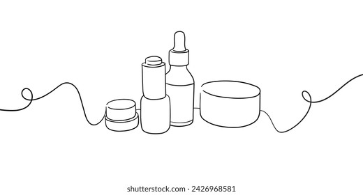 Hautpflege-Kosmetik-Set, eine Tube mit Gesicht und Körpercreme im Line-Art-Stil auf weißem Hintergrund. Verpackungspapier kosmetischer Hintergrund