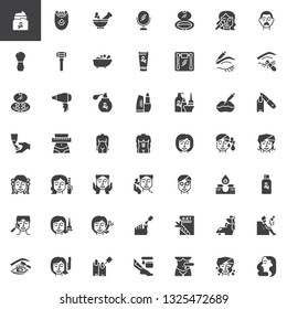 Skin care, cosmetology vector icons set, modern solid symbol collection, filled style pictogram pack. Signs, logo illustration. Set includes icons as  botox injection, face mask, massage, manicure