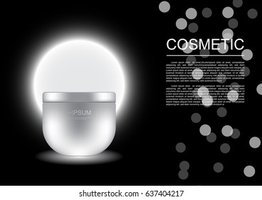 Skin care cream with dark background and round white light vector cosmetis ads template