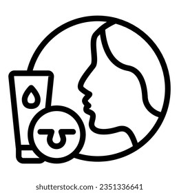 Skin care cream and face line icon, makeup routine concept, cosmetic products sign on white background, Girl face and skin pores ointment icon outline style. Vector graphics.