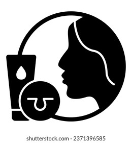 Skin care cream and face solid icon, makeup routine concept, cosmetic products sign on white background, Girl face and skin pores with ointment icon in glyph style. Vector graphics